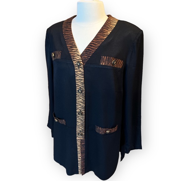 Vintage 80’s Black Blazer with Tiger Trim Perceptions by Irene B Size 16 - Picture 4 of 10